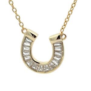 Horseshoe CZ Pendant Necklace Solid 925 Sterling Silver Gold Horseshoe